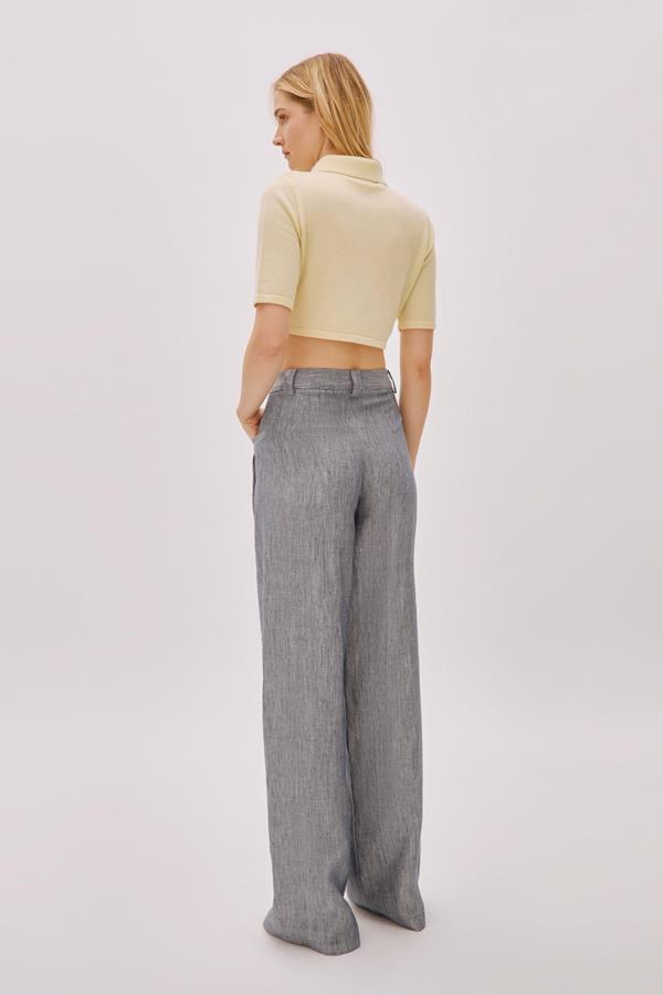 Candice Blue Linen-Blend Striped Pants